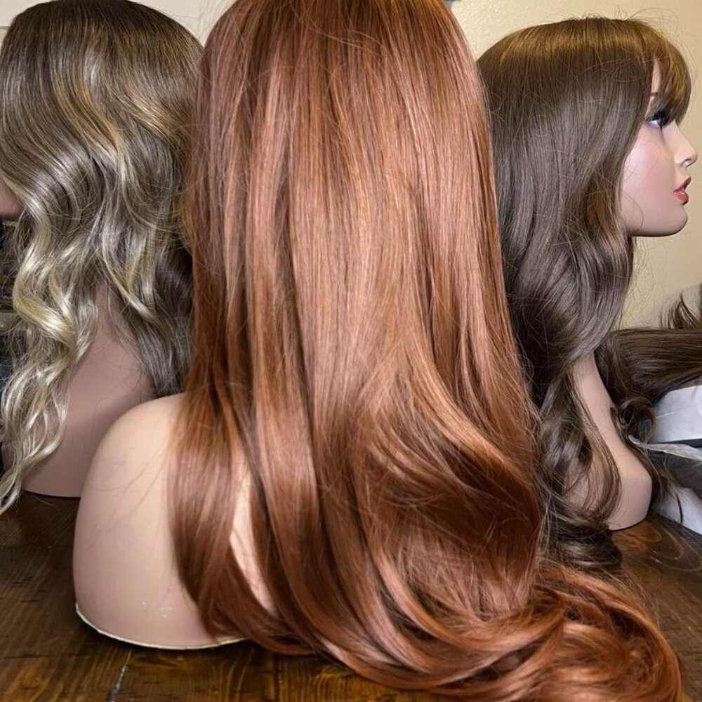 26” Copper Long Wavy natural Synthetic Fiber Full Wig With Bangs for dai… - Picture 5 of 10